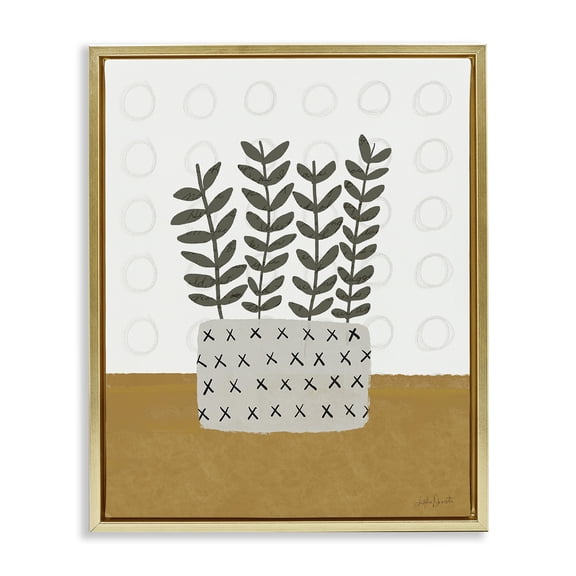 Stupell Industries Mid-Century Patterned Leaf Bouquet Gold Floating Frame Canvas Art, 17 x 21, by Katie Doucette
