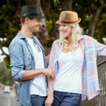 thumbnail image 2 of EUZODNAK 4 Pack Straw Fedora Hat for Men Women Short Brim Trilby Hat Classic Panama Summer Beach Sun Hat, 2 of 6