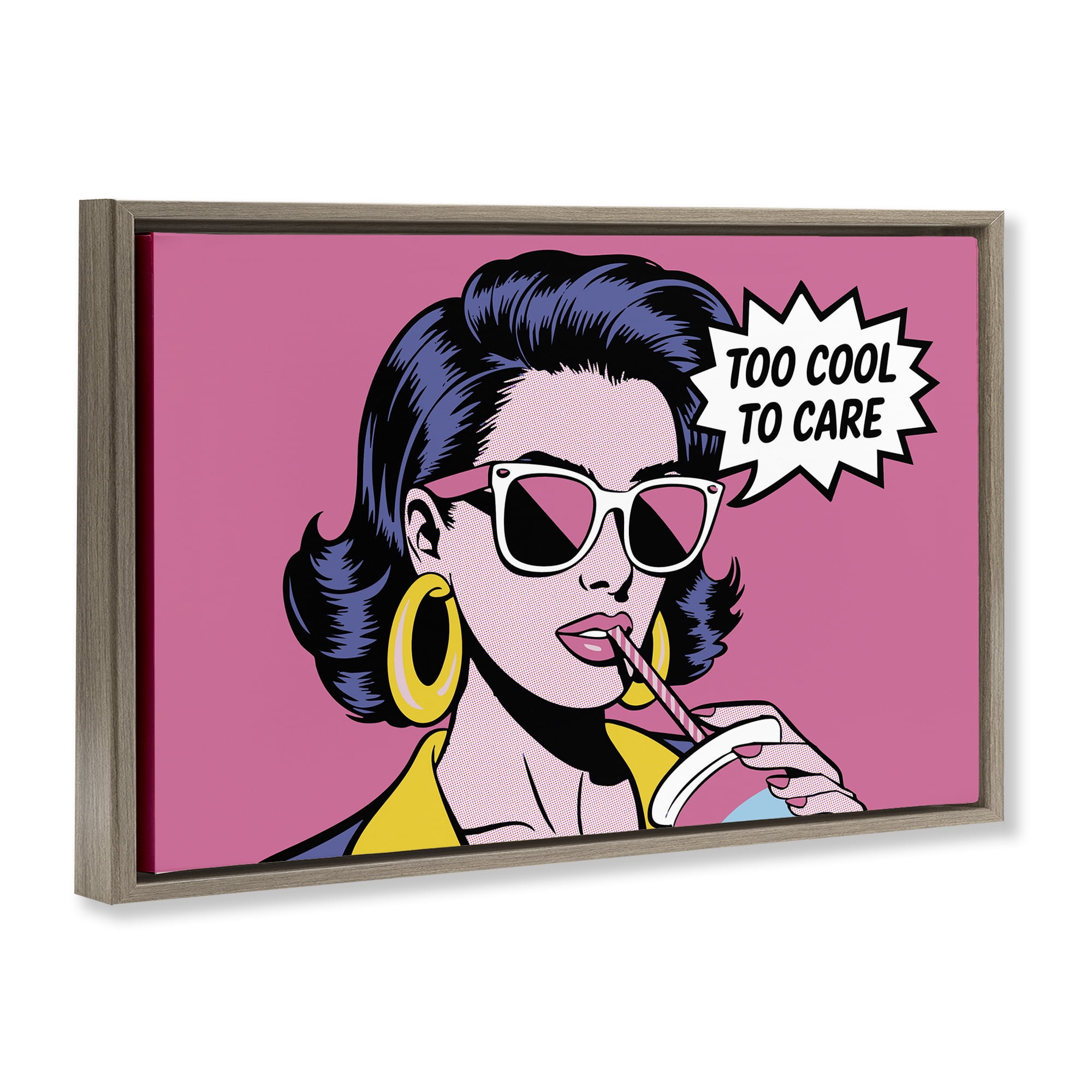 Stupell Industries Too Cool To Care Iconic Brown Framed Floater Canvas Wall Art, design by Andreas Magnusson