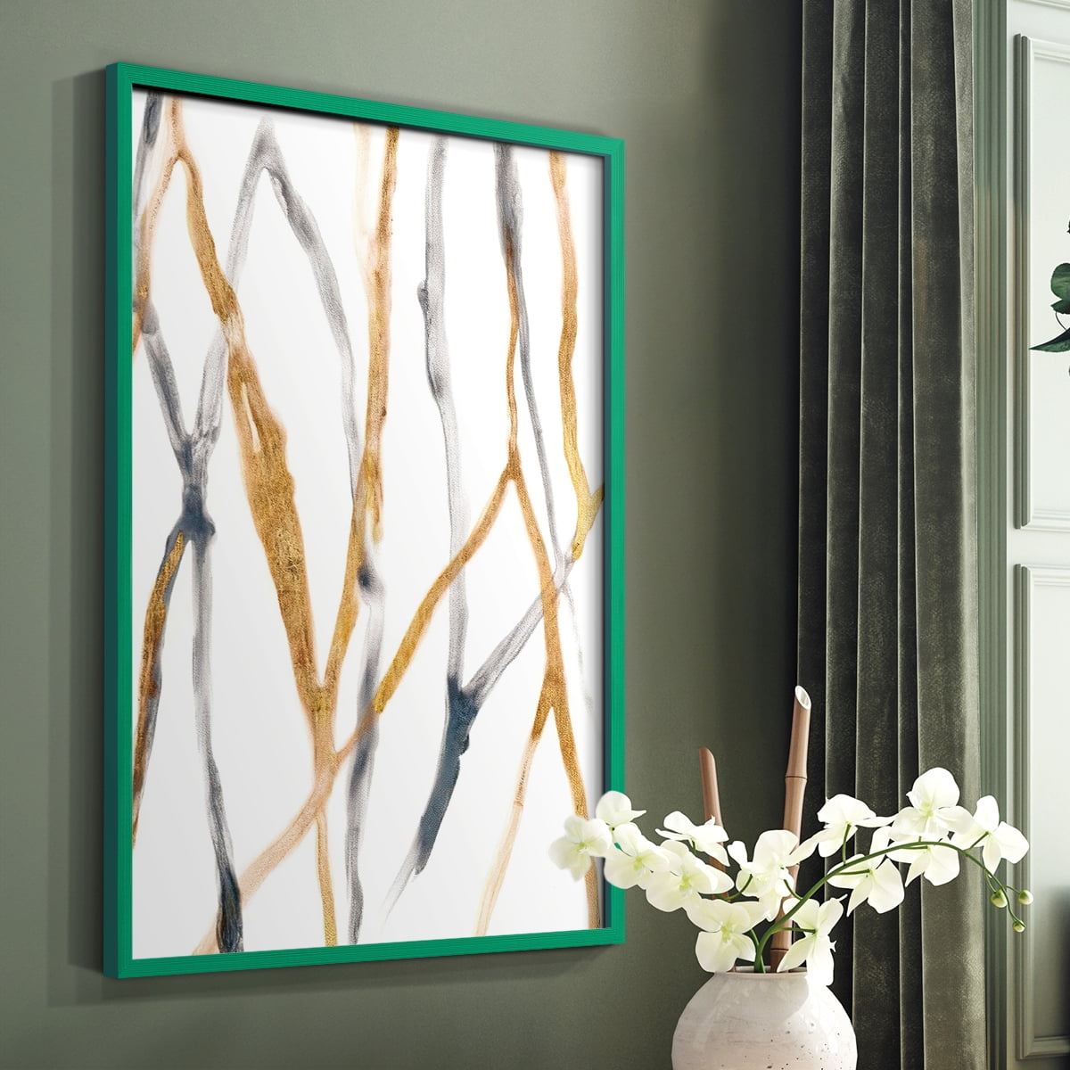 Runnel X Framed Print in Green Solid Wood Framed Print No Nail Hanging
