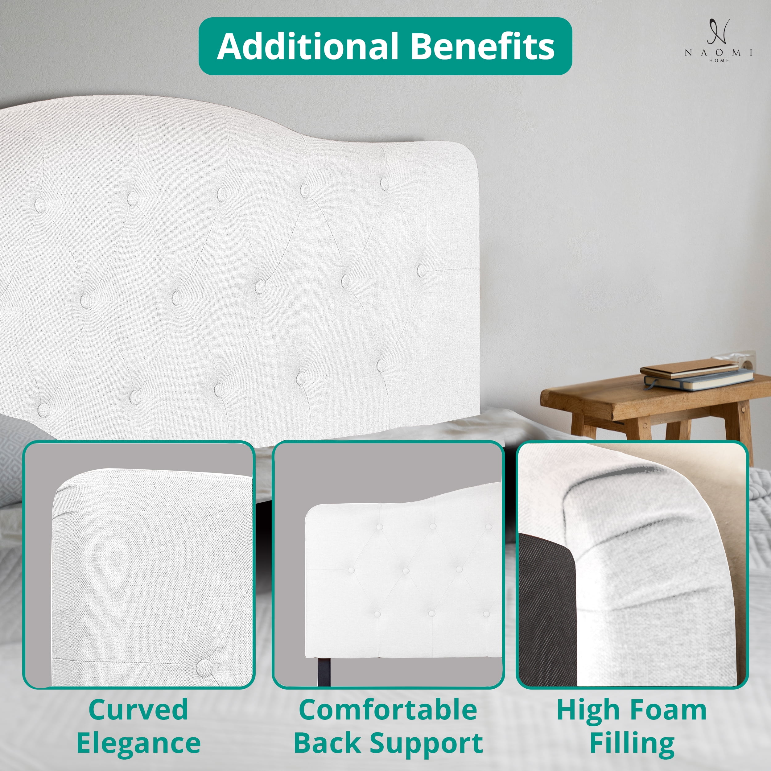 Queen Size Upholstered Button Tufted Headboard with Diamond Tufting, 12 Adjustable Positions, Wall Mounted Linen Fabric Headboard in White