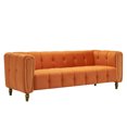 thumbnail image 3 of Square Tufted Performance Velvet Sofa, 3-Seater Upholstered Couch with Golden Metal Legs, Modern Chesterfield Sofa for Living Room Apartment Office, Orange, 3 of 8