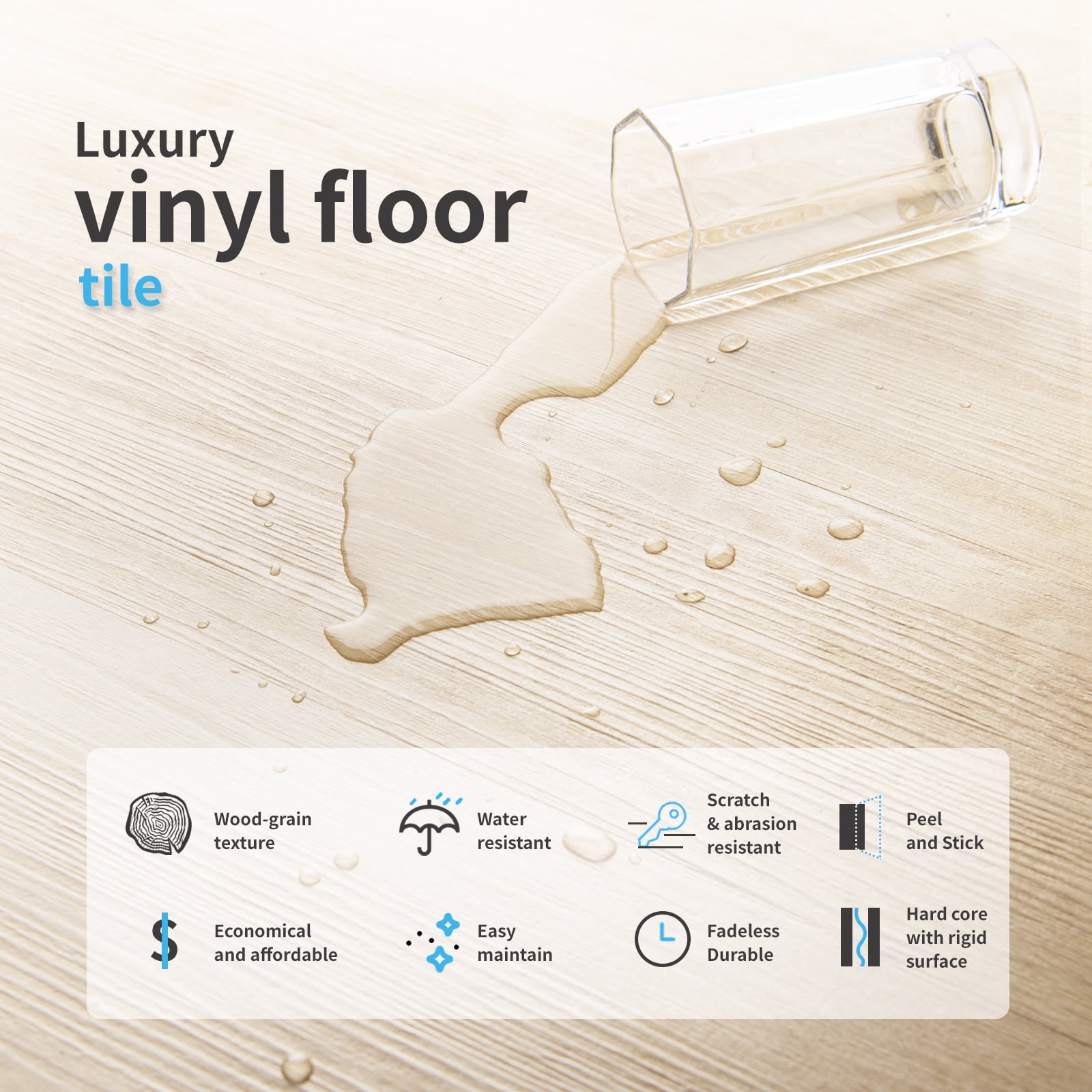 Art3d Peel and Stick Floor Tile Vinyl Wood Plank 54 Sq.Ft, Rigid Surface Self-Adhesive Flooring in Aspen Yellow