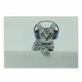 thumbnail image 1 of Music Cutting Board, Funny Short Hair Cat Listening to Headphones Kitten Animal Art Print, Decorative Tempered Glass Cutting and Serving Board, Small Size, Grey White, by Ambesonne, 1 of 1