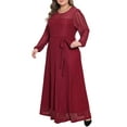 thumbnail image 4 of Agnes Orinda Women's Plus Size Formal Dress Sparkly Mesh Crew Neck Lantern Sleeve Cocktail Evening Gown Wedding Maxi Dresses with Belt 2X Burgundy, 4 of 6