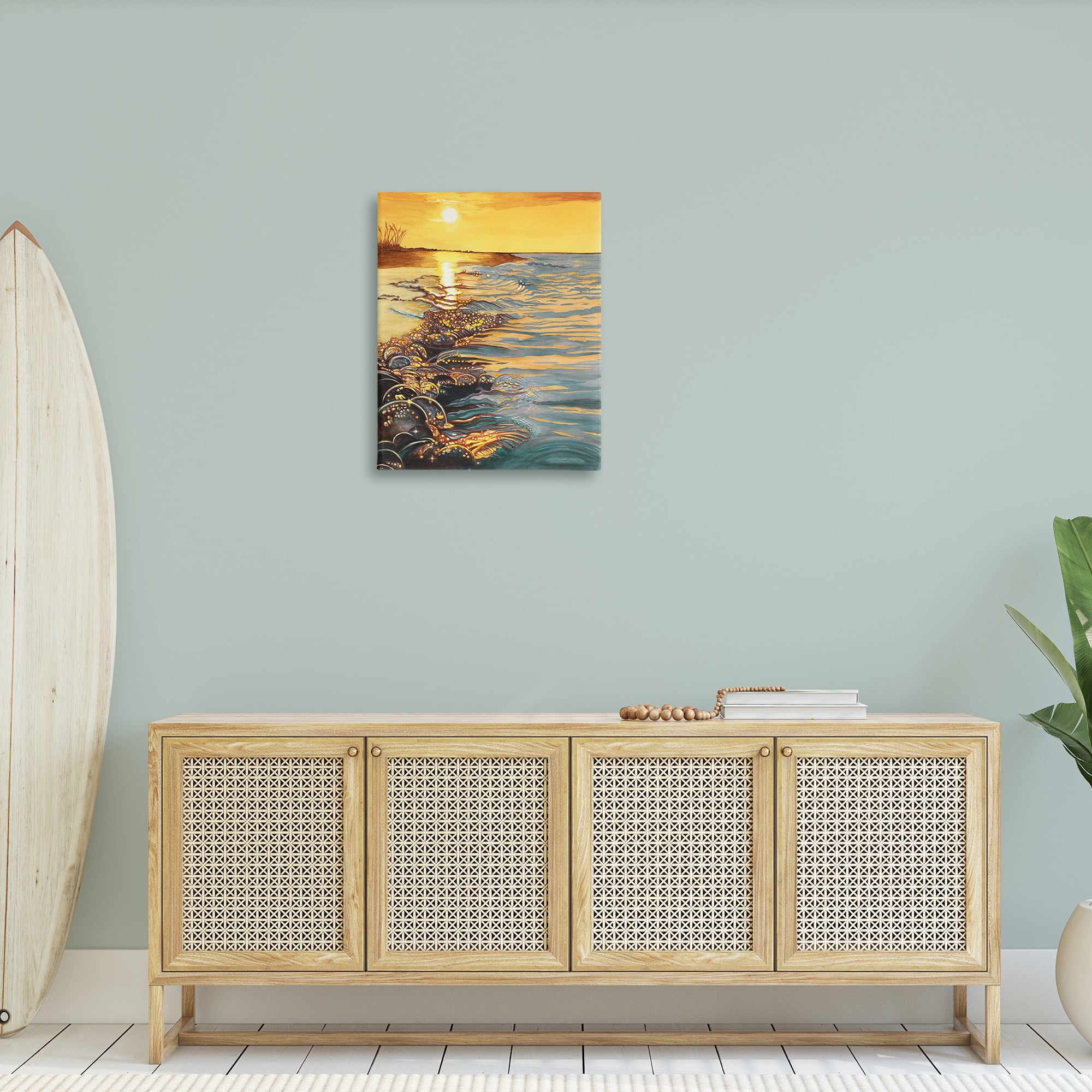 Stupell Industries Sunset over Beach Ripples Landscape Painting Gallery Wrapped Canvas Art Print Wall Art, 24 x 30