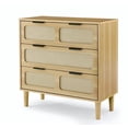 thumbnail image 4 of 3-Tier Drawer Dresser, Modern Rattan Dresser Cabinet with Wide Drawers and Metal Handles, Farmhouse Wood Storage Drawer Chest for Bedroom, Living Room, Hallway, Entrance, Natural, 4 of 9