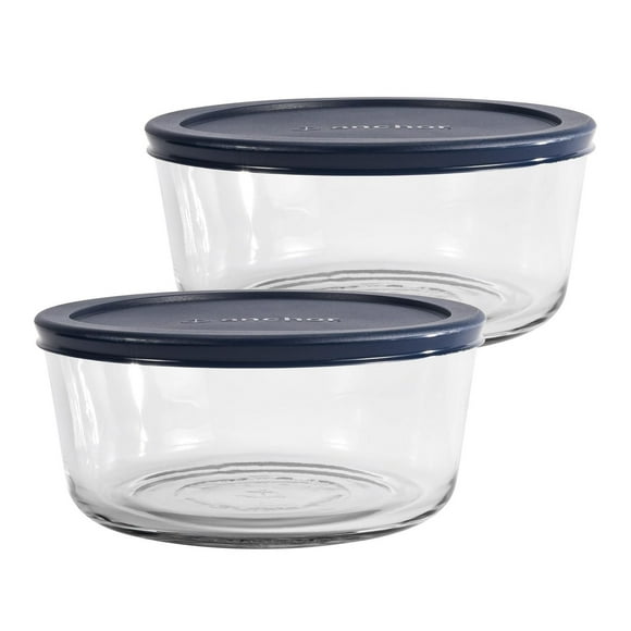 Ensemble de 2 contenants pour conservation d’aliments en verre ronds de 7 tasses, avec couvercles marine, Anchor Hocking