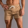 thumbnail image 7 of WREESH Men's Shorts Solid Cotton Three-Point Pants Sports Elastic Mid-Waist Lace-Up Shorts Khaki, 7 of 7