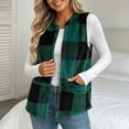 thumbnail image 3 of Yutgune Women's Plaid Sherpa Vest Open Front Sleeveless Fleece Jacket with Pockets Casual Fall Winter Outerwear, 3 of 10