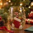 thumbnail image 2 of Christmas Glass Art Cup, Decor Drinking Glass Cup, Stemless Wine Glasses Holiday Glassware for Coffee, Tea, Juice, Milk, Xmas Party Home Festive Decor Gifts (Stocking), 2 of 7