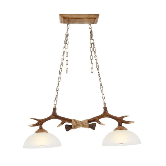 Antlers 2-Light Chandelier, Resin Pendant Light with Adjustable Hanging Chain, E26 Bulb Holder for Home Ceiling Decoration