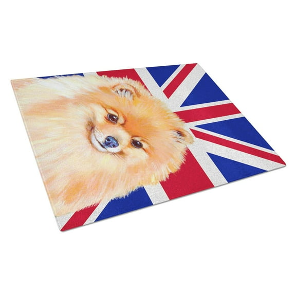 Caroline's Treasures Pomeranian with English Union Jack British Flag Glass Cutting Board Large Size