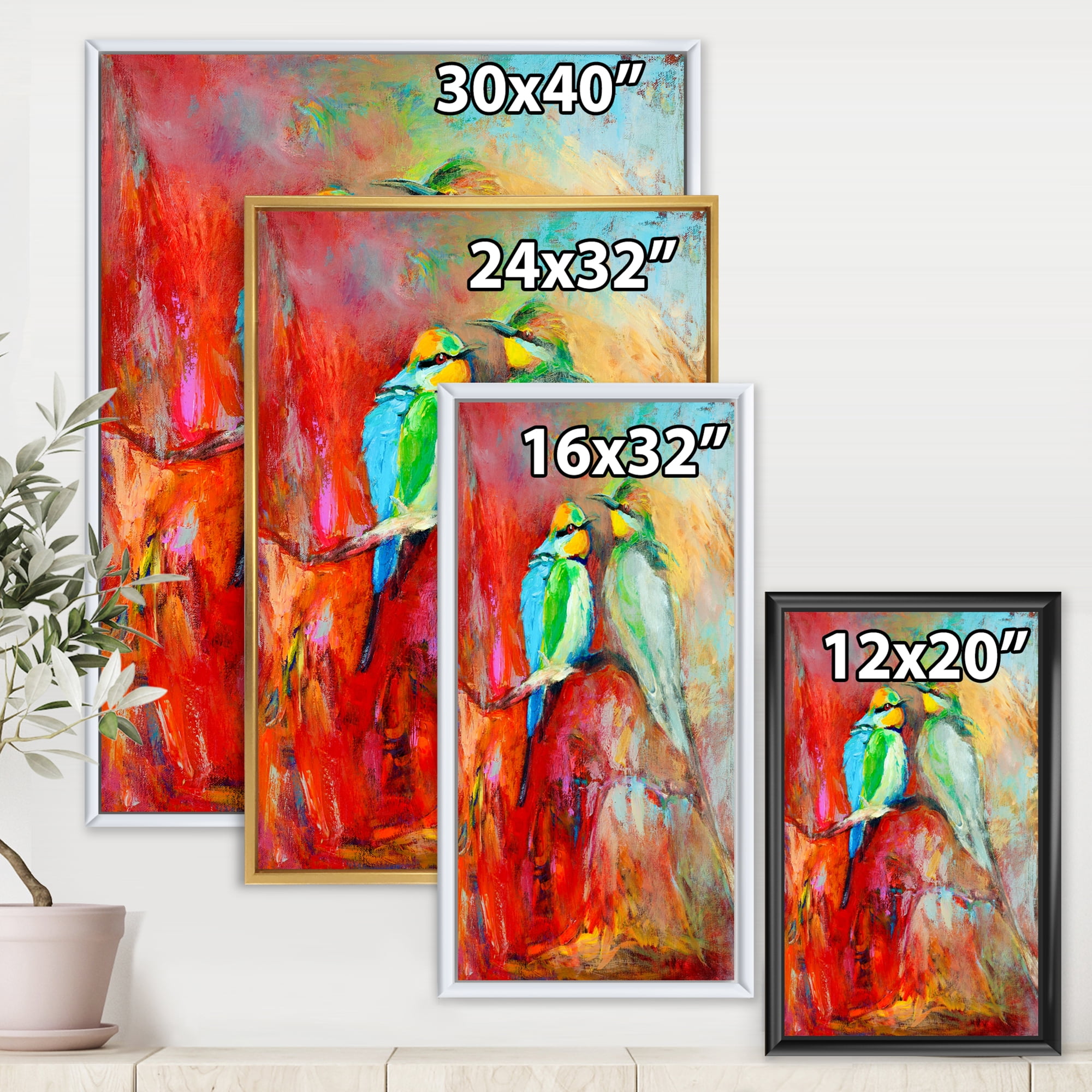 Designart 'Blue Tailed Bee Eaters Sitting On A Branch' Nautical & Coastal Framed Canvas Wall Art Print