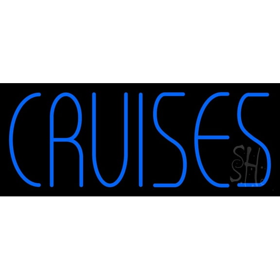 Blue Cruises LED Neon Sign 10 x 24 - inches, Black Square Cut Acrylic Backing, with Dimmer - Bright and Premium built indoor LED Neon Sign for Décor, Travel agency, Storefront.