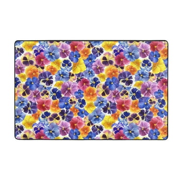 Garden Tricolor Pansy Flower Soft Indoor Outdoor Rug, Washable Rugs for Living Room, Non - Slip Floor Carpert, Bedroom Area Rug for Home