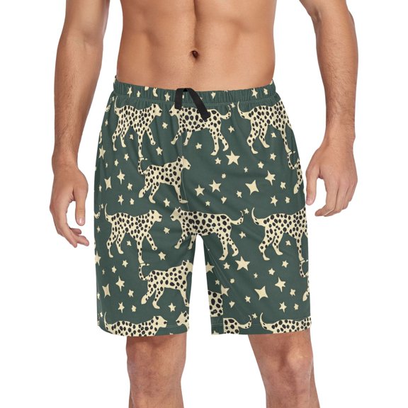 Men's Pajama Shorts Bottoms with Pockets Soft Lightweight Lounge Sleep Wear Leopard and Stars