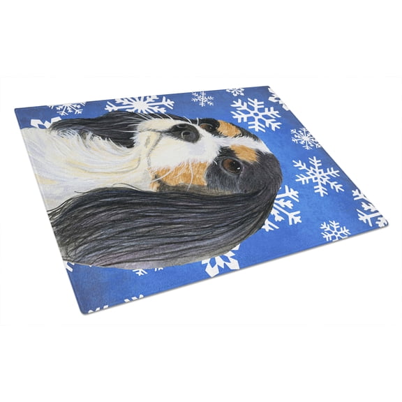 Carolines Treasures LH9279LCB 15 x 12 in. Cavalier Spaniel Winter Snowflakes Holiday Glass Cutting Board - Large