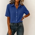 thumbnail image 4 of hoksml Women's Crinkle Button Down Shirt, Short Sleeve Collared Blouse, Casual Loose Fit Top for Daily and Office Wear, 4 of 6