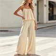 thumbnail image 5 of Cagogo Women's 2 Piece Casual Sets V Neck Sleeveless Tank Top Wide Leg Pants Solid Boho Vacation Outfit Loose Summer Travel Clothes Matching Lounge Sets Tracksuits, Khaki S, 5 of 6