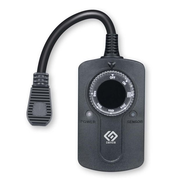Temporizador de luz para exteriores OSKOS de 24 horas, resistente al agua, sensor de luz de anochecer a amanecer con fotocélula, temporizador de cuenta regresiva 2/4/6/8, cable de 14 AWG, dos tomas de