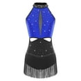 thumbnail image 4 of Xnihocha Women's Shiny Rhinestone Tassel Latin Jazz Dance Leotard Halter Neck Fringe Bodysuit Tango Salsa Royal Blue L, 4 of 7