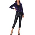 thumbnail image 2 of INSPIRE CHIC Women's Velvet Notched Lapel Zipper Cropped Motorcycle Jacket L Purple, 2 of 5