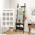 thumbnail image 4 of Blanket Ladder, 5-Tier Farmhouse Wooden Rack with Synthetic Leather Pocket, 4 Removable Hooks, Decorative Leaning Ladder Shelf, Black, 4 of 8