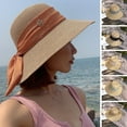 thumbnail image 2 of Ribbon Bowknot Decor Sun Hat Round Dome Folding Thin Anti-UV Women Big Brim Sunscreen Straw Hat Fashion Accessories, 2 of 7