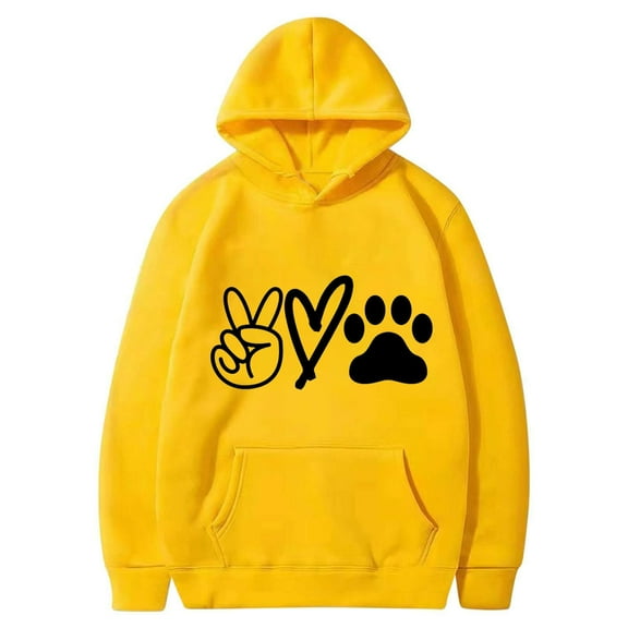 Cute Hoodies for Women Dog Graphic Print Spring Fall Winter Fashion Long Sleeve Sweatshirts with Pockets Plus Size Tops(Yellow,XL)