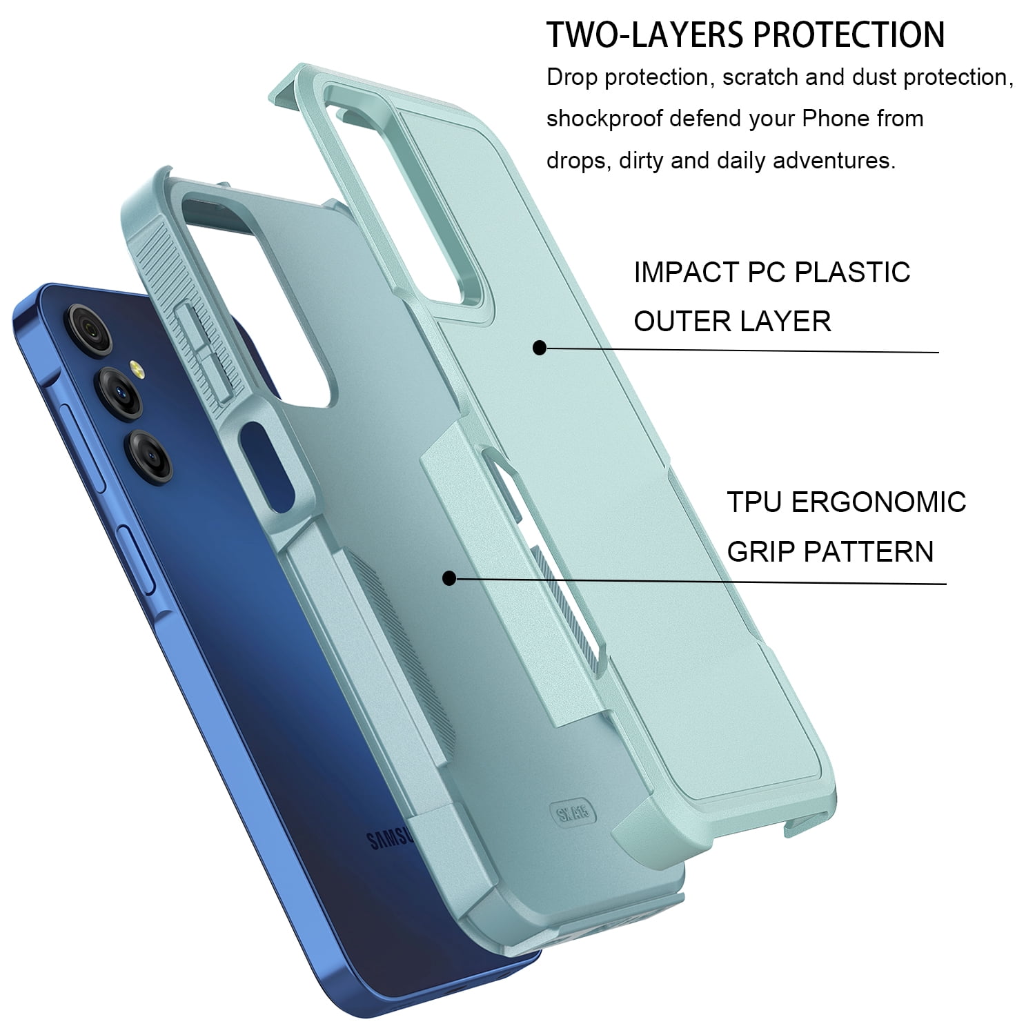 For Samsung Galaxy A15 5G Phone Case, Ebizware Shockproof Case Military Grade Heavy Duty Full Body Protection Rugged Cover for Galaxy A15 5G, Mint Green