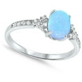 thumbnail image 4 of CHOOSE YOUR COLOR Clear CZ Oval Blue Simulated Opal Ring .925 Sterling Silver Band White Female Size 5, 4 of 4