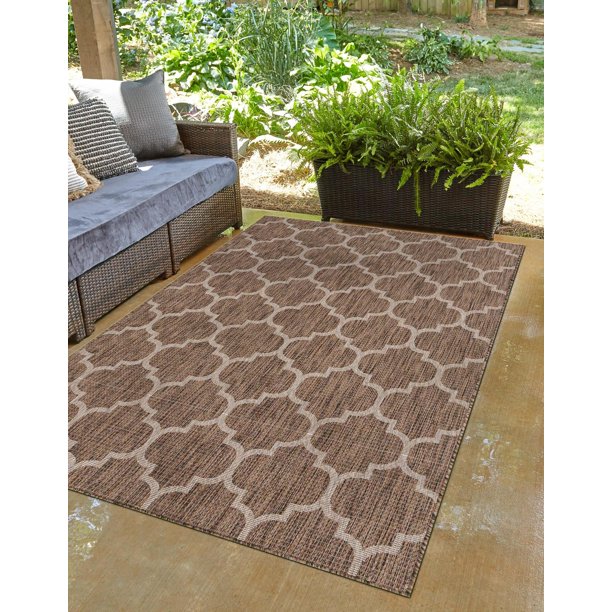 Unique Loom Trellis Outdoor Trellis Rug , 4' 1" x 6' 1" ,Brown