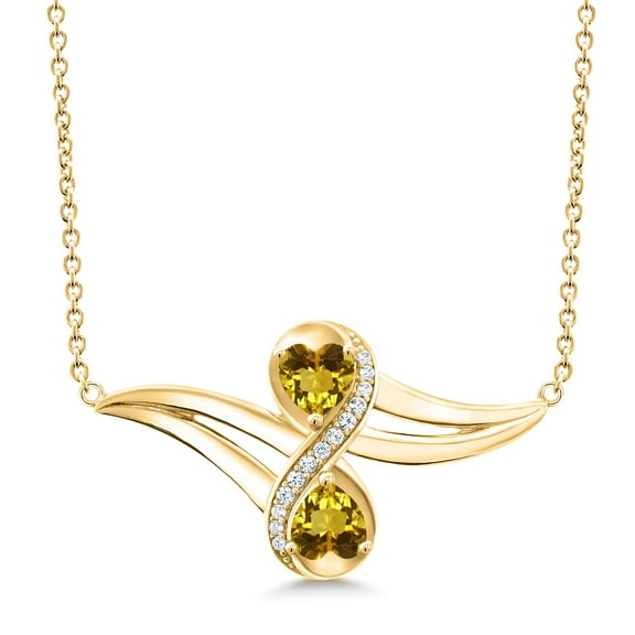Gem Stone King 1.05 Ct Yellow Citrine White Created Sapphire 18K Yellow Gold Plated Silver Necklace