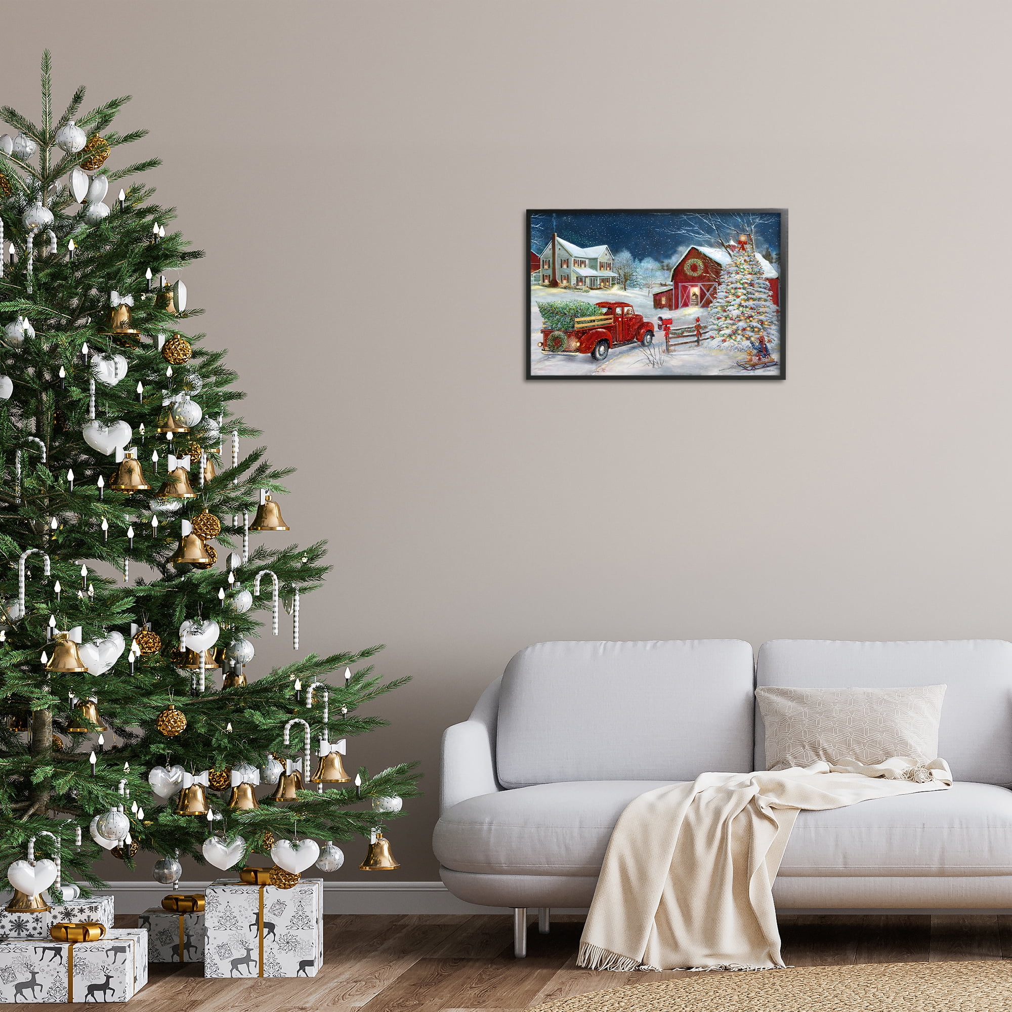 Stupell Industries Snowy Winter Farmhouse Holiday Painting Black Framed Art Prints Wall Art, 24 x 16