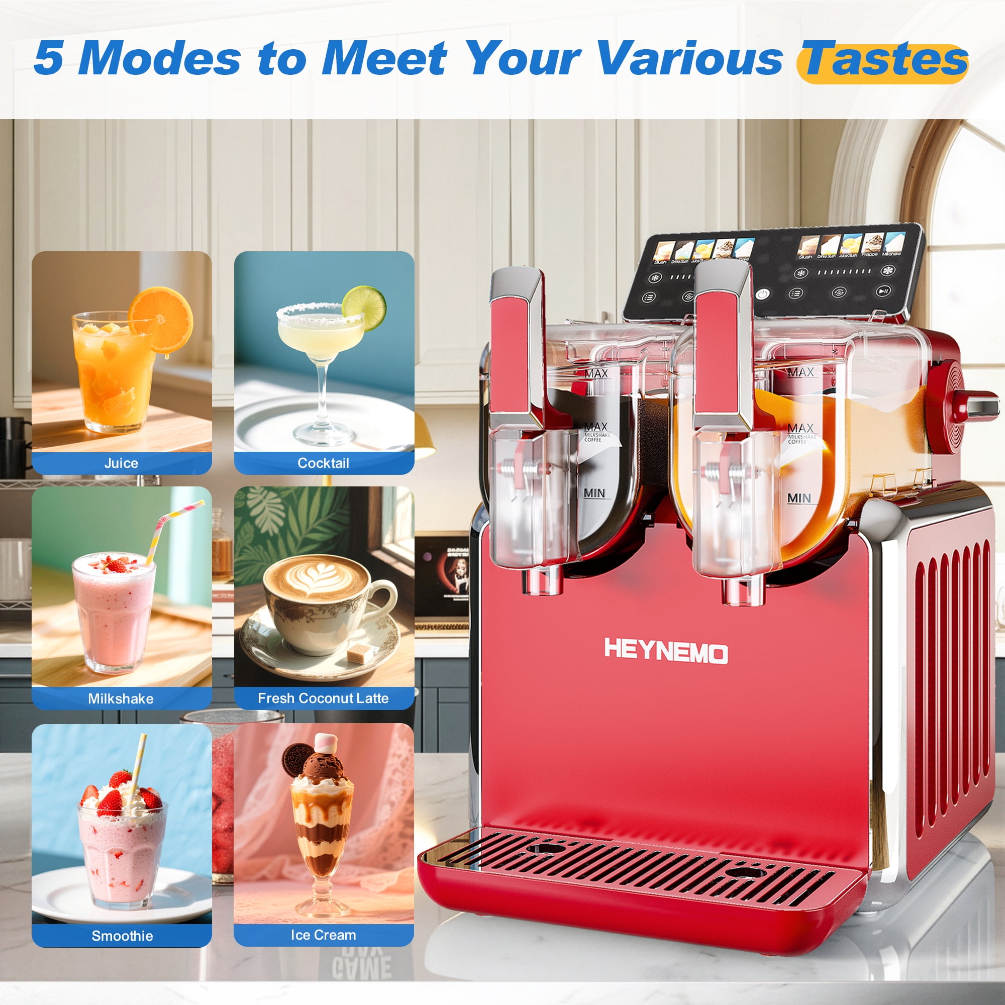 CozyHom Dual-Tank Slush Machine for Home: 169oz Frozen Drink Maker with Rapid Chill Technology, Self-Cleaning System & 5 Drink Modes, Keeps Drinks Frozen up to 12 Hours, ETL Certified,Red