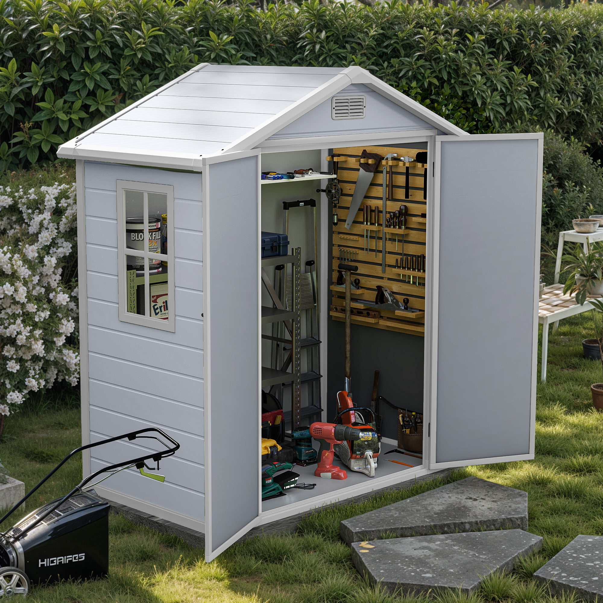 Craftian Resin Outdoor Storage Shed,6.2x3.4ft Plastic Outdoor Shed with Secure Floor Lockable Door Garage Patio Garden Storage Shed