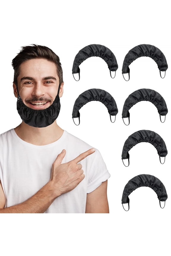 6 Pieces Beard Caps Mask Beard Bonnet for Men Beard Bandana Covers Adjustable Facial Hair Apron Guard Bonnet Bedtime Bib Cap (Black)
