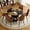 Black&Wood Table+6 Brown Chairs(Style 1), variant on ExtraLco 7 Piece Round Dining Table Set for 6, 47.3" Wood Kitchen Table with 2-Tier Storage Shelf and 6 Brown Tech Fabric Chairs, Modern Dining Room Set for Apartment Breakfast Nook