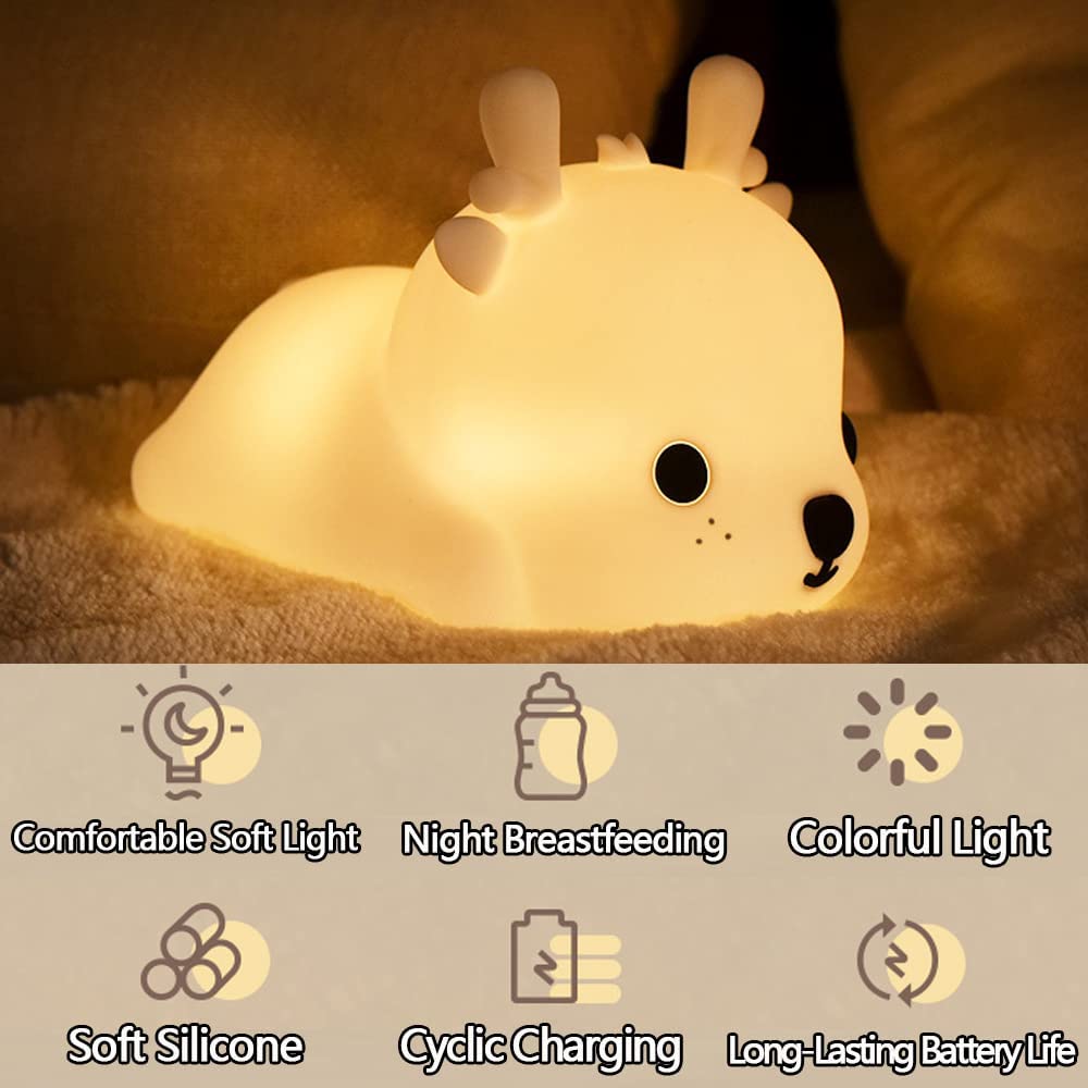 KOMI Kids Night Light Sweet Deer,Silicone Nursery Lamp for Baby and Toddler,Animal Night Light for Boys and Girls,Squishy Night Light for Bedroom,Cute Night Light for Kids Room (Deer)