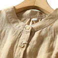 thumbnail image 4 of Edvintorg Women's Cotton Linen Shirts Fashion Women's 3/4 Sleeve Solid Round Neck Casual Elastic Comfy Blouse Shirt Work Blouses Tops with Buttons, 4 of 5
