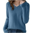 thumbnail image 3 of BXINGOHAI Women's V Neck Sweater Lightweight Soft Pullover Long Sleeve Tops Business Casual Fall Outfits Trendy Blue,L, 3 of 4