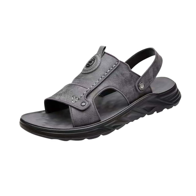 Sandals for Men, Microfiber Leather Upper with Metal Buckle Detail, Open-Toe Design, Adjustable Snap Closure, 1-3 cm Heel, Polyurethane Sole