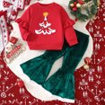 thumbnail image 6 of Dweltoz Toddler Baby Girl Christmas Outfit 2 Piece Ruffle Long Sleeve Christmas Tree Crewneck Sweatshirt Top Green Velvet Bell Bottom Flare Pants Kids Holiday Party Wear 0-6Years, 6 of 6