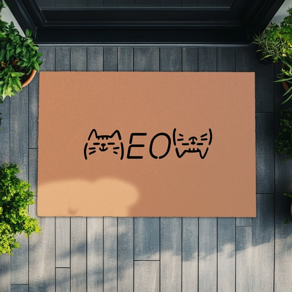 Minimalist Meow Cat Doormat – Cute Black Line Art Welcome Mat, Funny Entry Rug for Cat Lovers & Pet-Friendly Homes