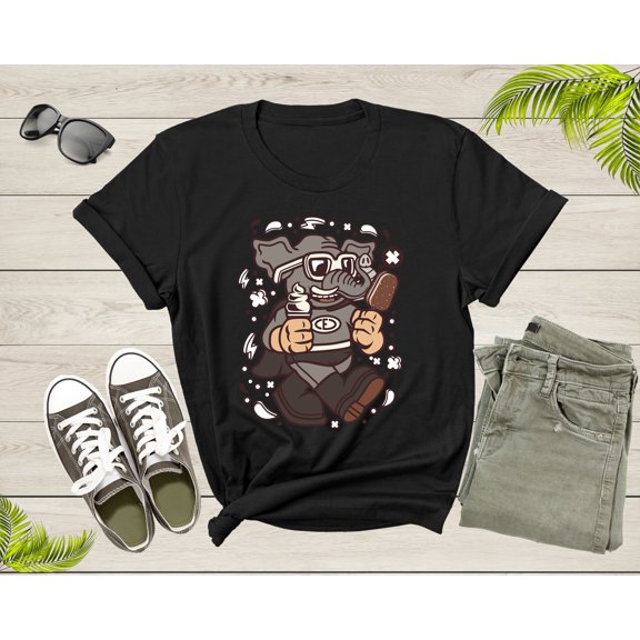 Superhero Elephant with Sunglasses Walking Eating Ice Cream T-Shirt Elephant Lover Gift T Shirt for Men Women Kids Boys Girls Teens Tshirt