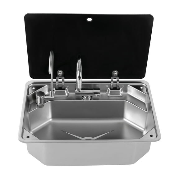 Stainless Steel RV Sink Kitchen Sink with Hot&Cold Faucet and Tempered Glass Lid