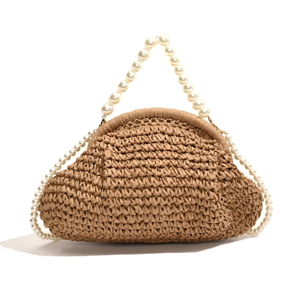 GASTROPOD Summer Straw Purses for Women Shell Pearl Shoulder Crossbody Bag Small Tote Beach Woven Satchel Vacation Clutch Shell Purse