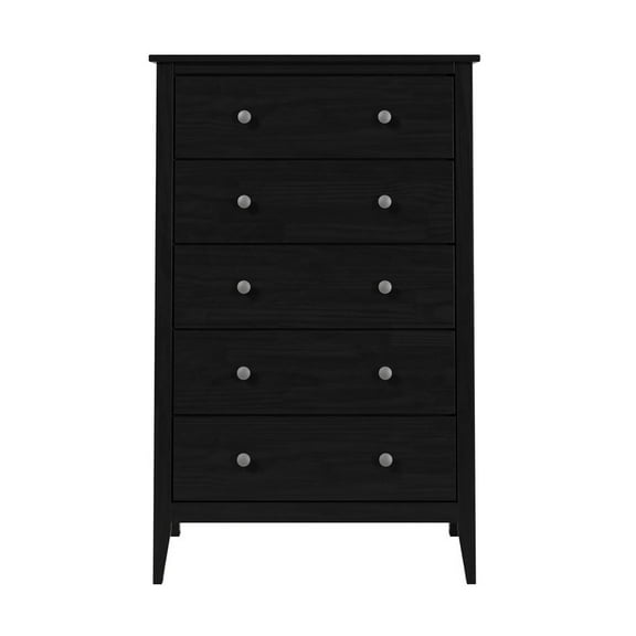 Jela Solid Wood 5 Drawer Dresser - Black