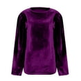 thumbnail image 4 of Lenpel Velvet Tops for Women Loose Lantern Long Sleeve Crew Neck Pleated Vintage T Shirts Dressy Casual Velour Blouses(Purple,X-Large), 4 of 5